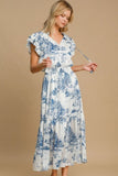 Umgee Full Size Two Tone Landscape Print Midi Dress Plus Size - Trendsi