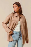 SO ME Faux Sued Snap Shacket with Collar and Pockets - Trendsi - Flyclothing LLC