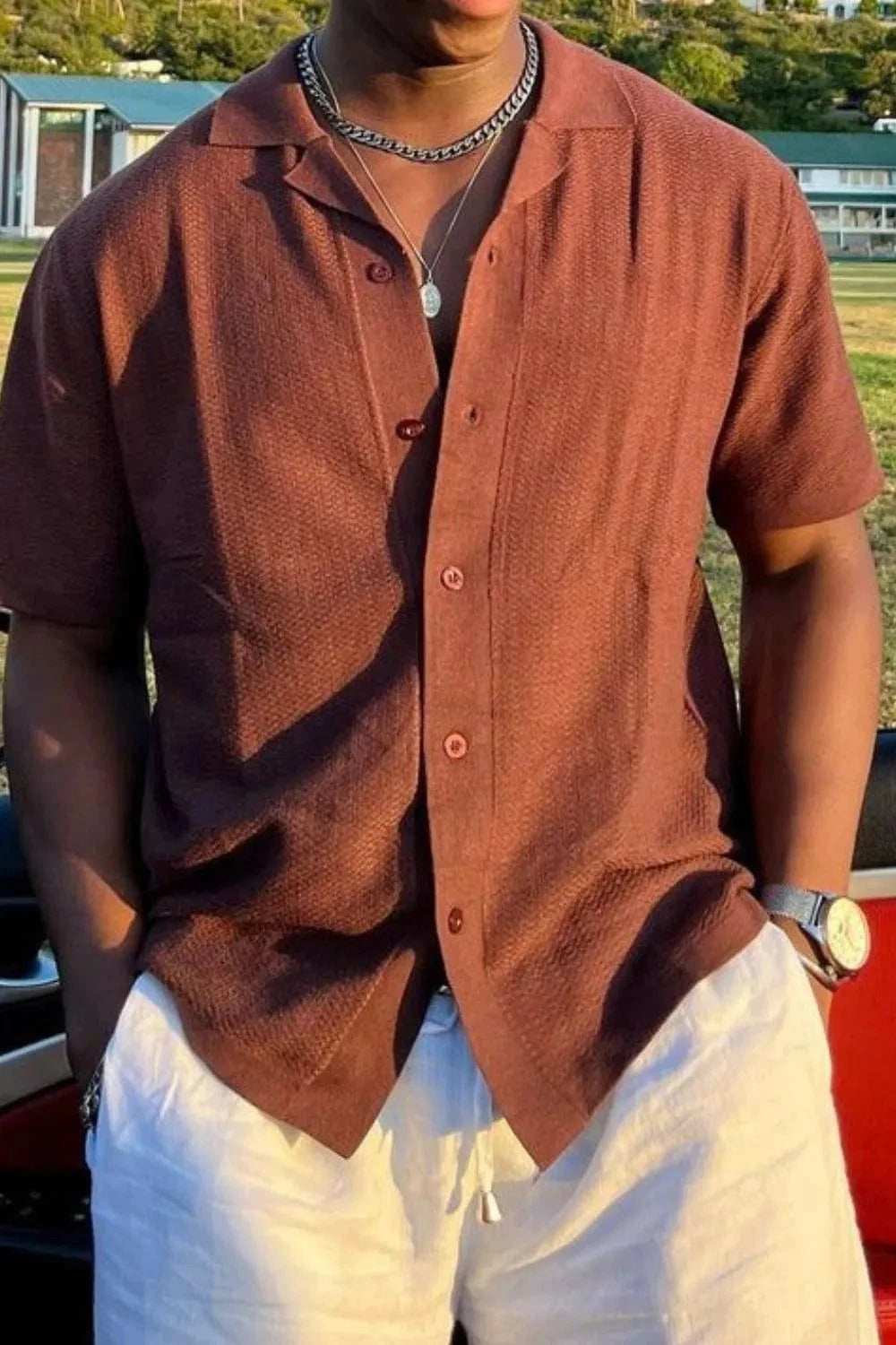 Men's Plus Size Button Down Short Sleeve Shirt - Trendsi - Flyclothing LLC