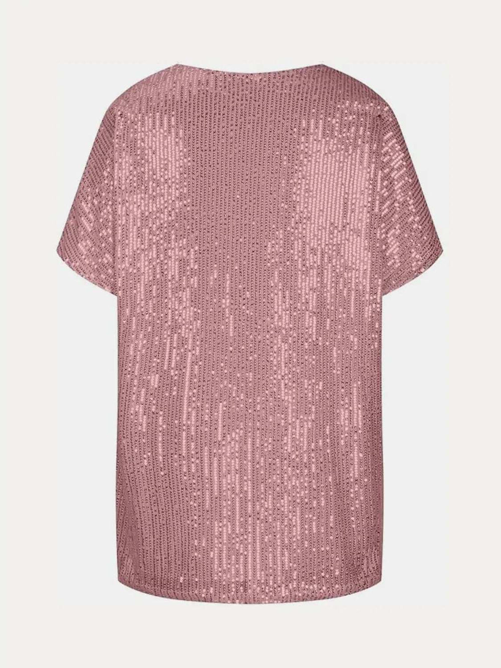 Full Size Sequin V-Neck Short Sleeve Top - Trendsi - Flyclothing LLC