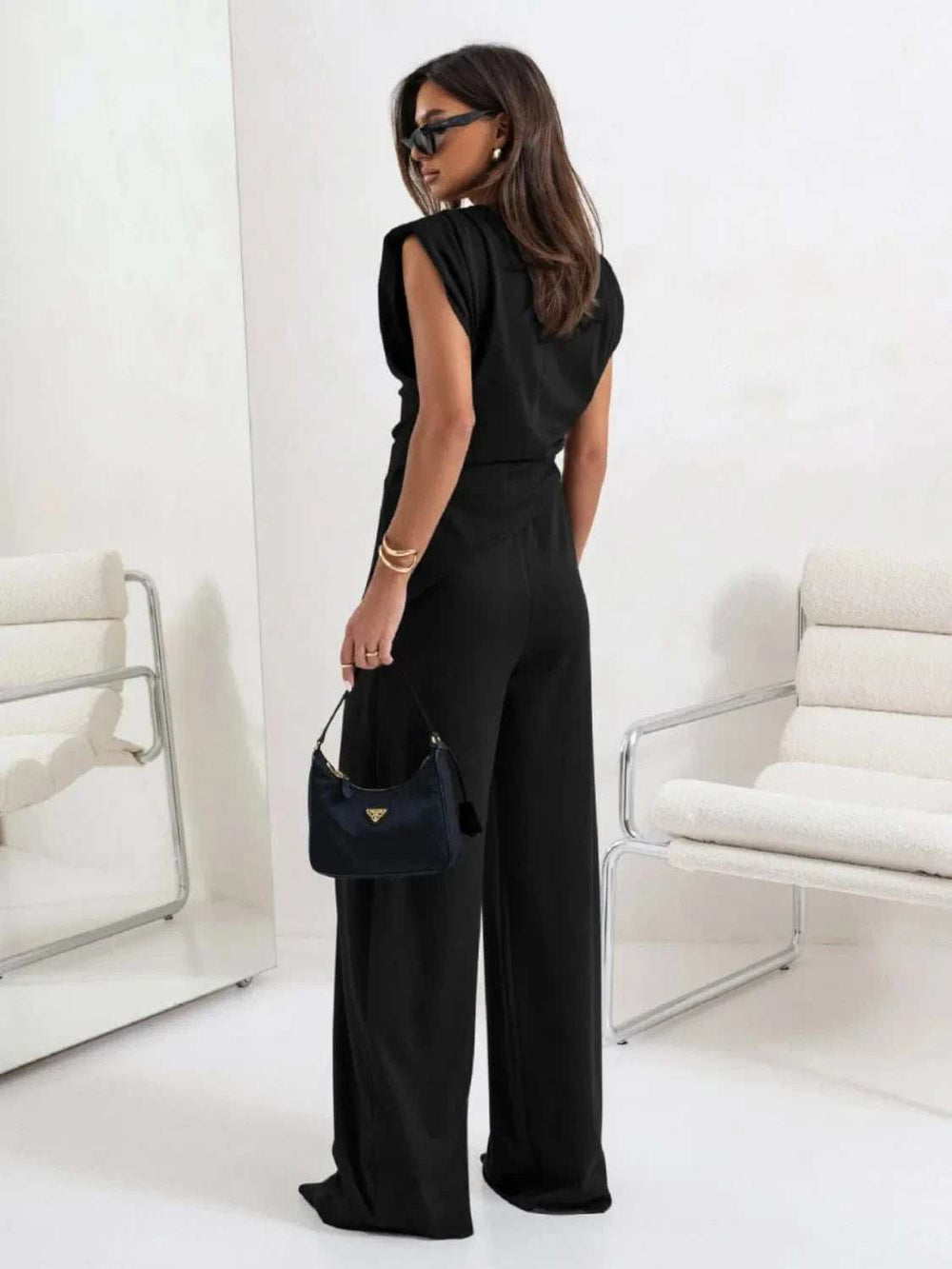 Slit Ruched Top and Wide Leg Pants Set - Trendsi - Flyclothing LLC