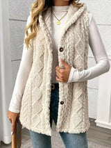 Button Up Plush Hooded Vest Coat - Trendsi - Flyclothing LLC