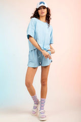 Textured Round Neck Top and Shorts Set - Trendsi