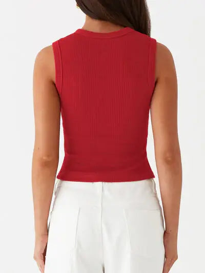 Lovelet Button Up Round Neck Tank - Trendsi - Flyclothing LLC