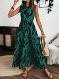 Printed Tie Waist Sleeveless Maxi Dress - Trendsi - Flyclothing LLC