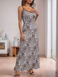 Perfee Leopard Scoop Neck Maxi Cami Dress - Trendsi