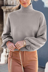 Mock Neck Dropped Shoulder Sweater - Trendsi - Flyclothing LLC