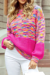 Colorful Knit Crew Neck Sweater - Trendsi - Flyclothing LLC