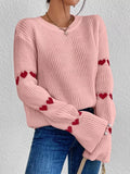 Heart Pattern Round Neck Sweater - Trendsi - Flyclothing LLC
