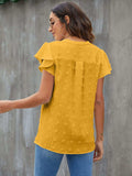 Swiss Dot Notched Flutter Sleeve Blouse - Trendsi - Flyclothing LLC