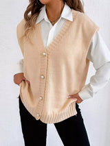 Button-Down Button Up Sweater Vest - Trendsi - Flyclothing LLC