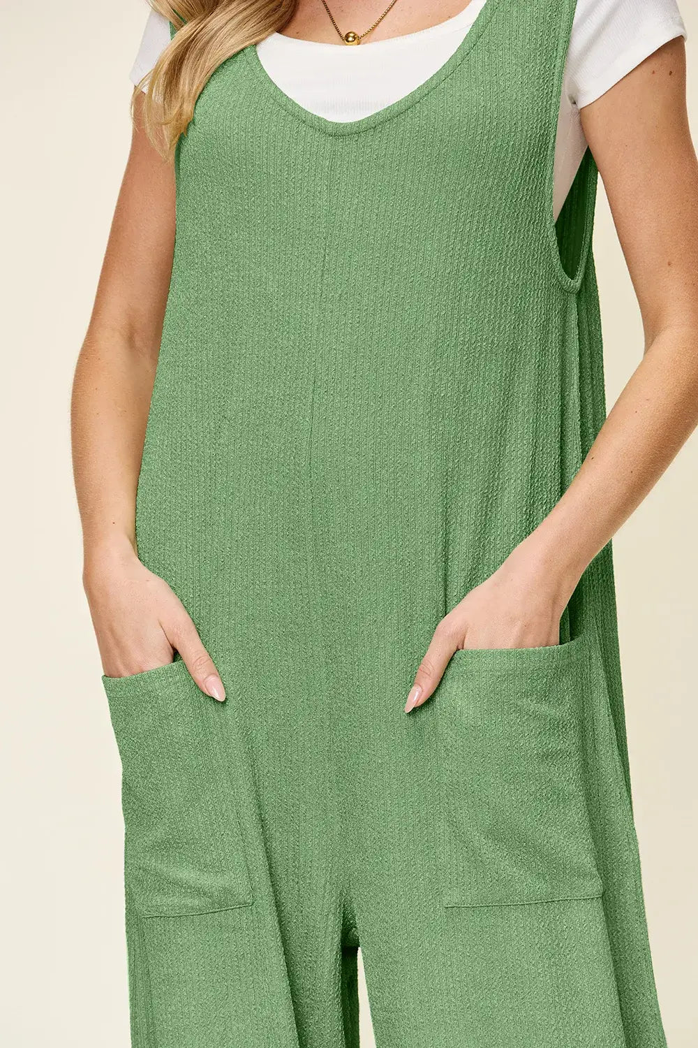 Double Take Full Size Texture Sleeveless Wide Leg Jumpsuit - Trendsi - Flyclothing LLC