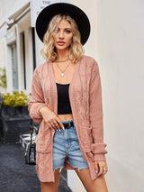 Cable-Knit Long Sleeve Cardigan - Trendsi - Flyclothing LLC
