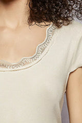 POL Round Neck Short Sleeve Crop T-Shirt with Lace Trim - Trendsi - Flyclothing LLC
