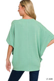 Zenana Raised Rib V-Neck Batwing Top - Trendsi - Flyclothing LLC