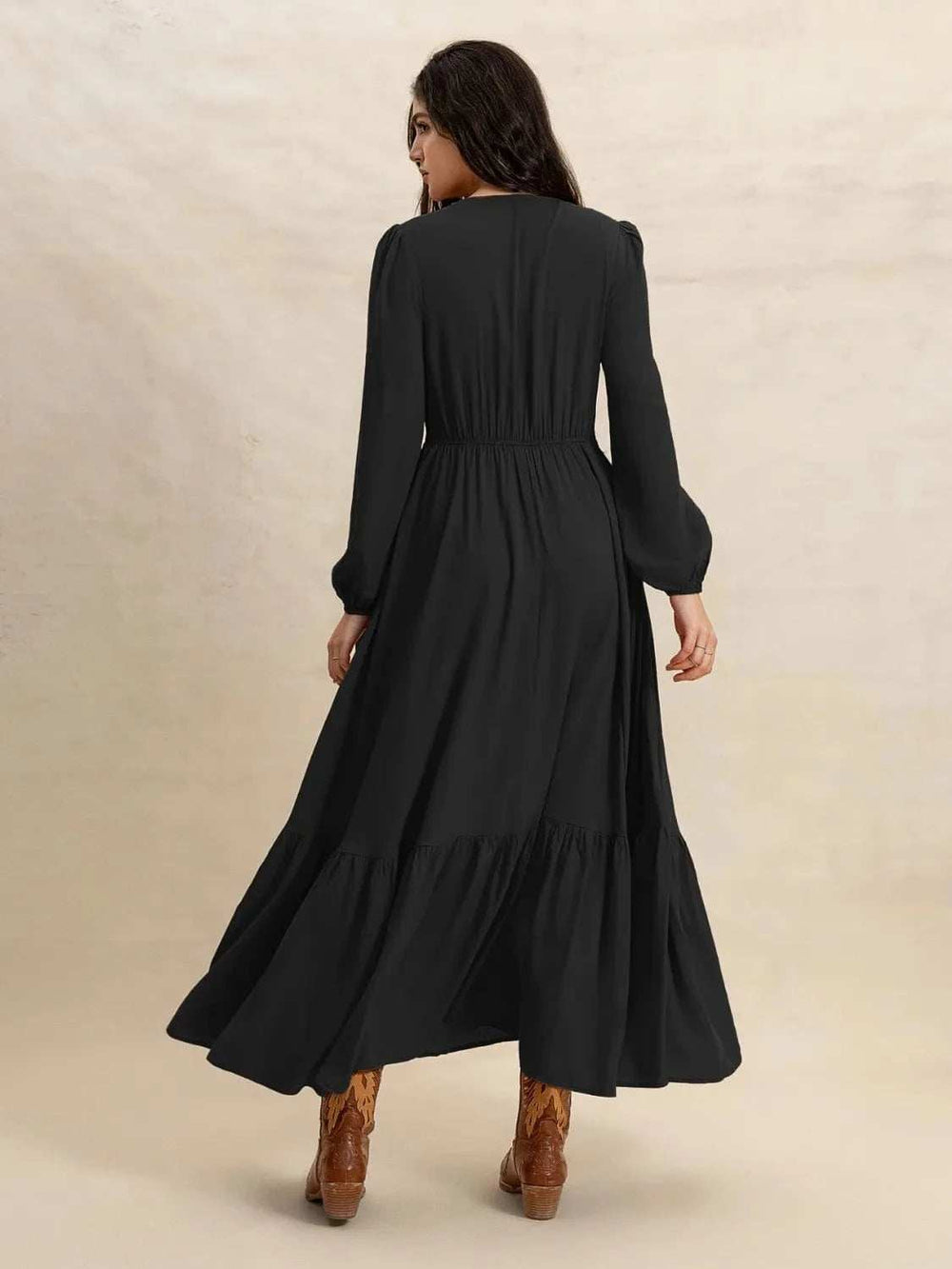V-Neck Long Sleeve Dress - Trendsi - Flyclothing LLC