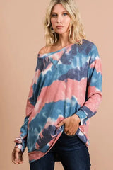 BiBi Tie Dye French Terry Pull Over with Front Stitching Detail - Trendsi - Flyclothing LLC