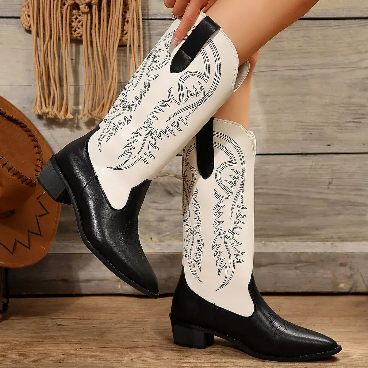 Point Toe Block Heels Boots - Trendsi - Flyclothing LLC