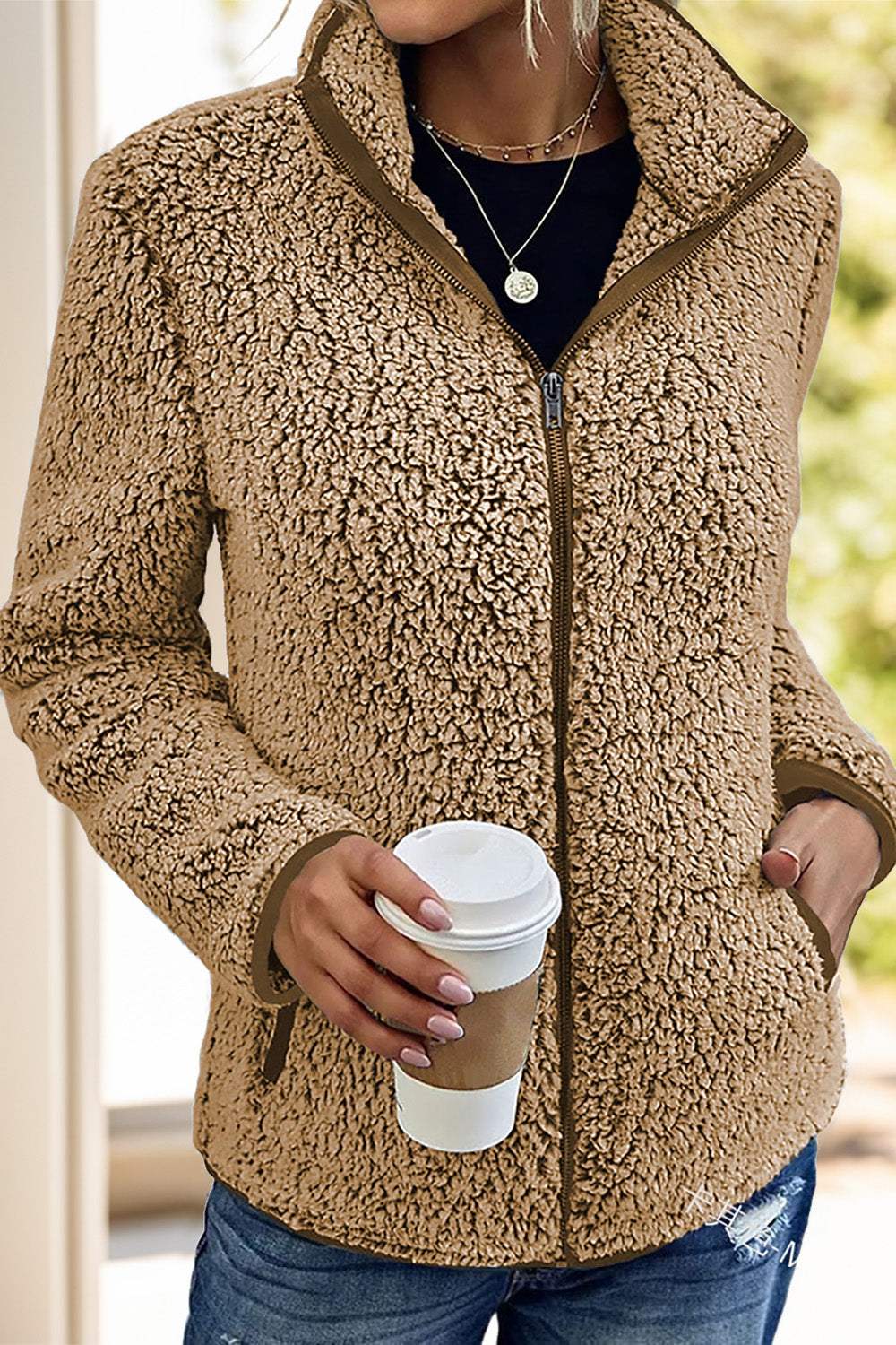 Pocketed Zip Up Turtleneck Jacket - Trendsi - Flyclothing LLC