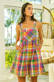BiBi Bleached Vintage Plaid Wide Leg Overalls with Pockets - Trendsi - Flyclothing LLC
