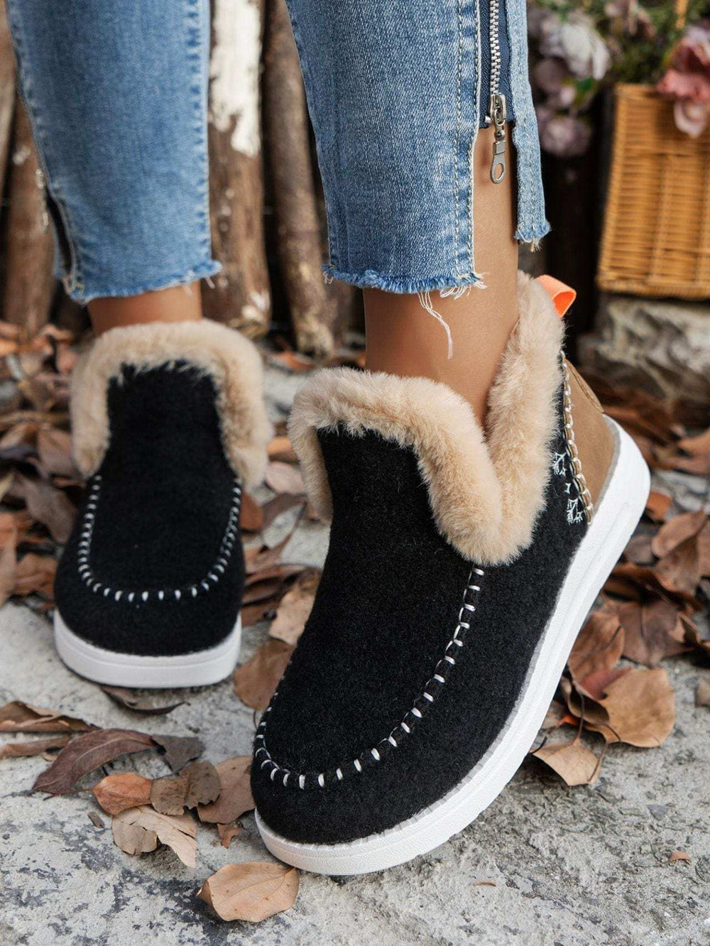 Furry Suede Round Toe Flat Sneakers - Trendsi - Flyclothing LLC