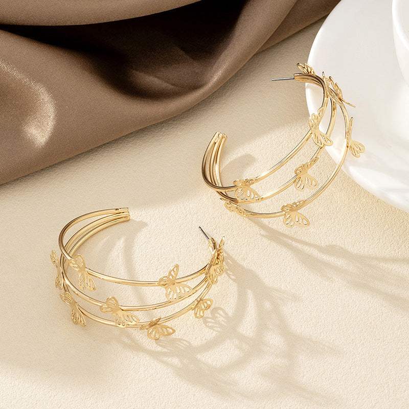 Fashion Sweet Double Layer Butterfly Stud Earrings & Hoop Earrings, Hollow Out Unique Design Women Earrings, High-End Temperament Stud Ear Jewelry - My Store - Flyclothing LLC