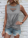 Cutout Twisted Round Neck Tank - Trendsi