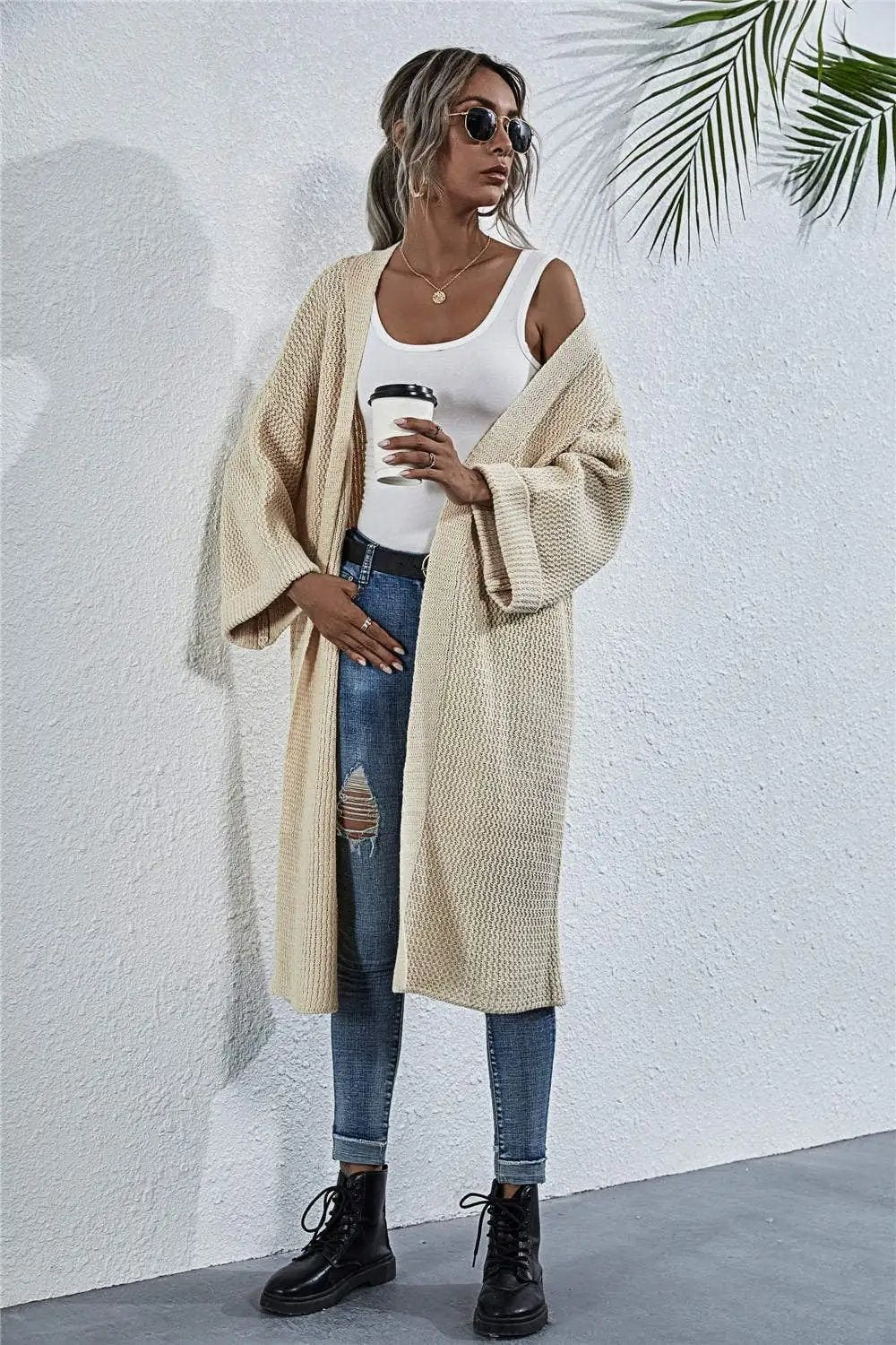 Open Front Long Sleeve Cardigan - Trendsi