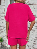 Notched Half Sleeve Top and Shorts Set - Trendsi - Flyclothing LLC