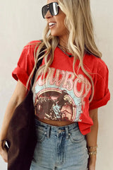 COWBOY Round Neck Short Sleeve T-Shirt - Trendsi - Flyclothing LLC
