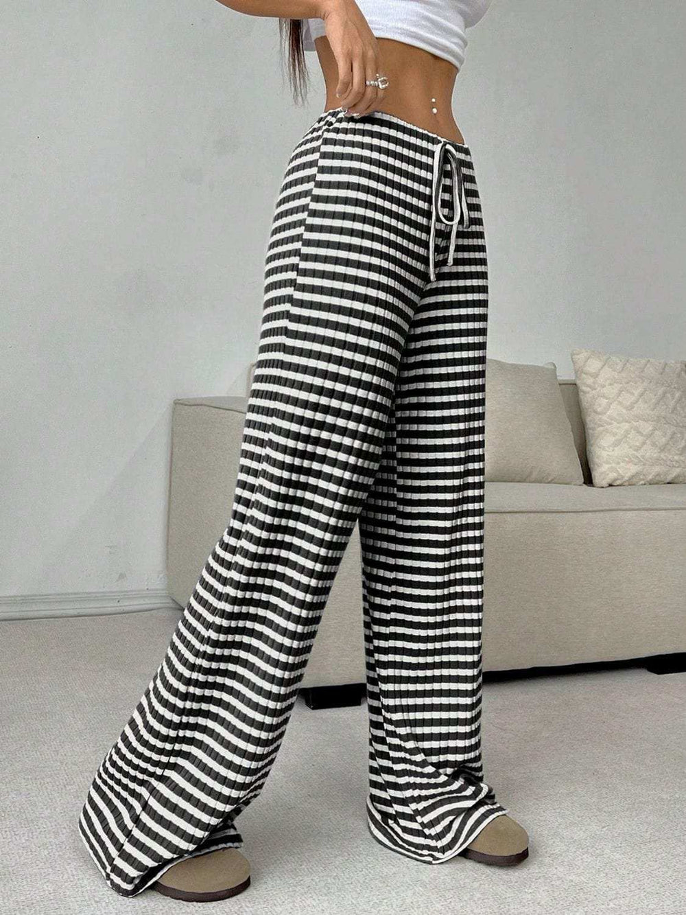 Tied Striped Wide Leg Pants - Trendsi - Flyclothing LLC