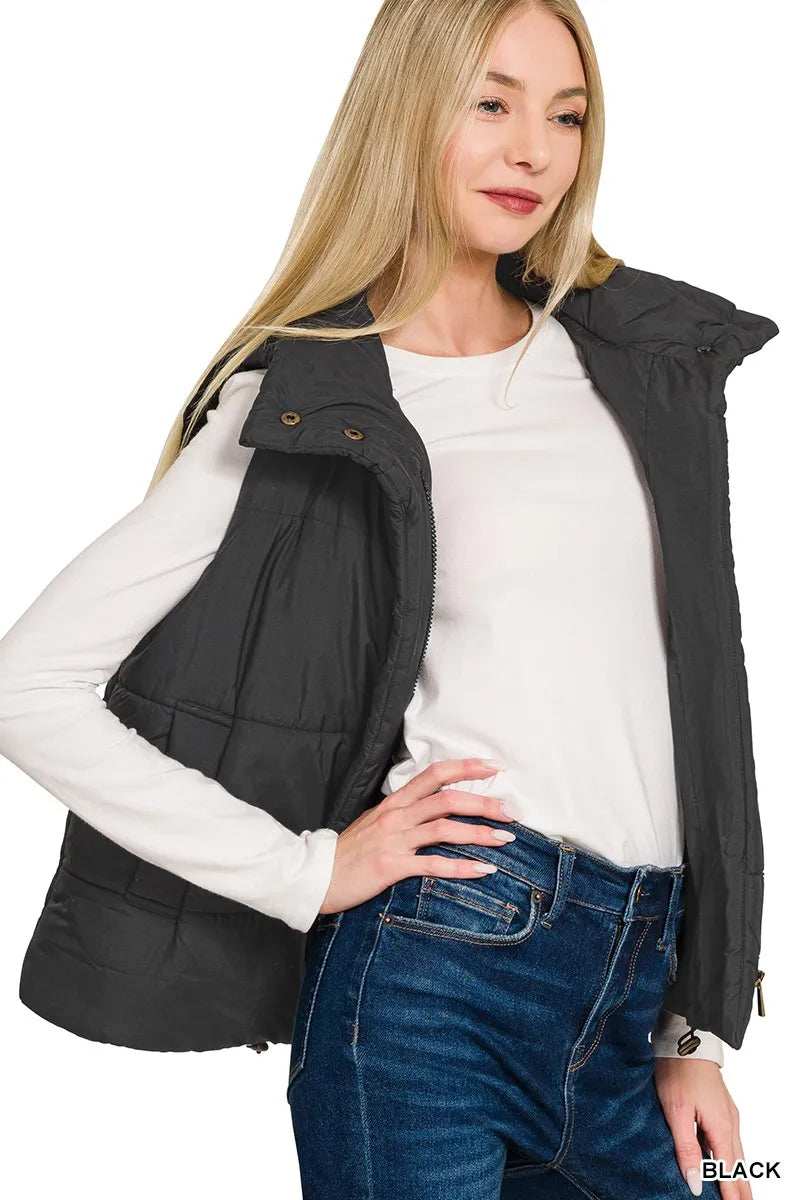 Zenana High Neck Zip-Up Vest Coat - Trendsi - Flyclothing LLC