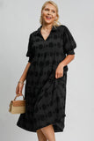 Umgee Full Size Swiss Dot Jacquard Tiered Midi Dress Plus Size - Trendsi