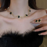 Alloy Oval Gemstone Necklace - Trendsi - Flyclothing LLC