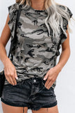 Ruffled Printed Round Neck Cap Sleeve T-Shirt - Trendsi