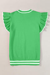 Ruffled Round Neck Cap Sleeve Knit Top - Trendsi - Flyclothing LLC