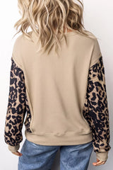 Sequined Western Horse Graphic Leopard Sleeve Patchwork Waffle Knit Top - Trendsi - Flyclothing LLC