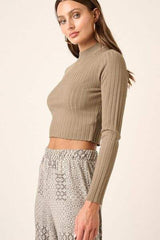 Mittoshop Mock Neck Long Sleeve Crop Knit Top - Trendsi - Flyclothing LLC
