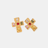18K Gold-Plated Zircon Cross Earrings - Trendsi