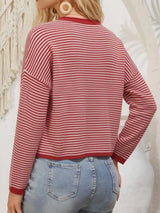 Button-Down Striped Knit Cardigan - Trendsi - Flyclothing LLC