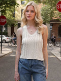 Cable-Knit V-Neck Knit Tank - Trendsi - Flyclothing LLC