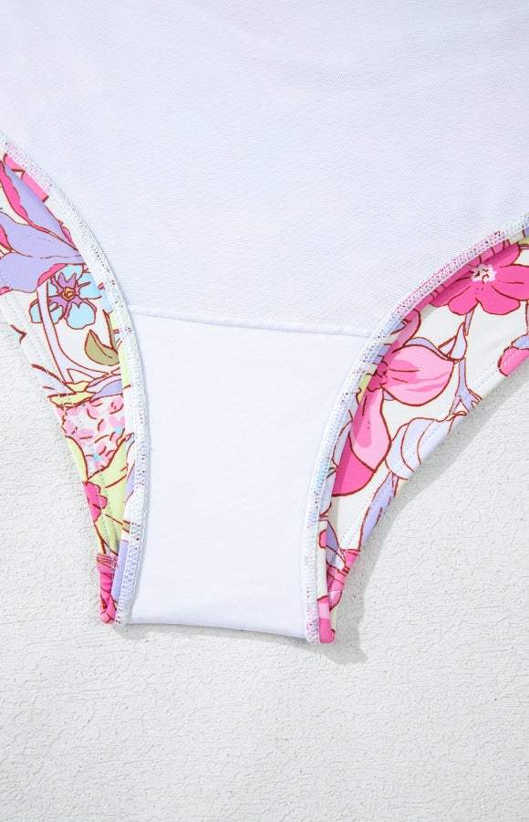 Floral Ruffle Trim Tummy Control One Piece Swimsuit - Trendsi - Flyclothing LLC