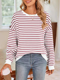 Striped Round Neck Long Sleeve Sweatshirt - Trendsi - Flyclothing LLC