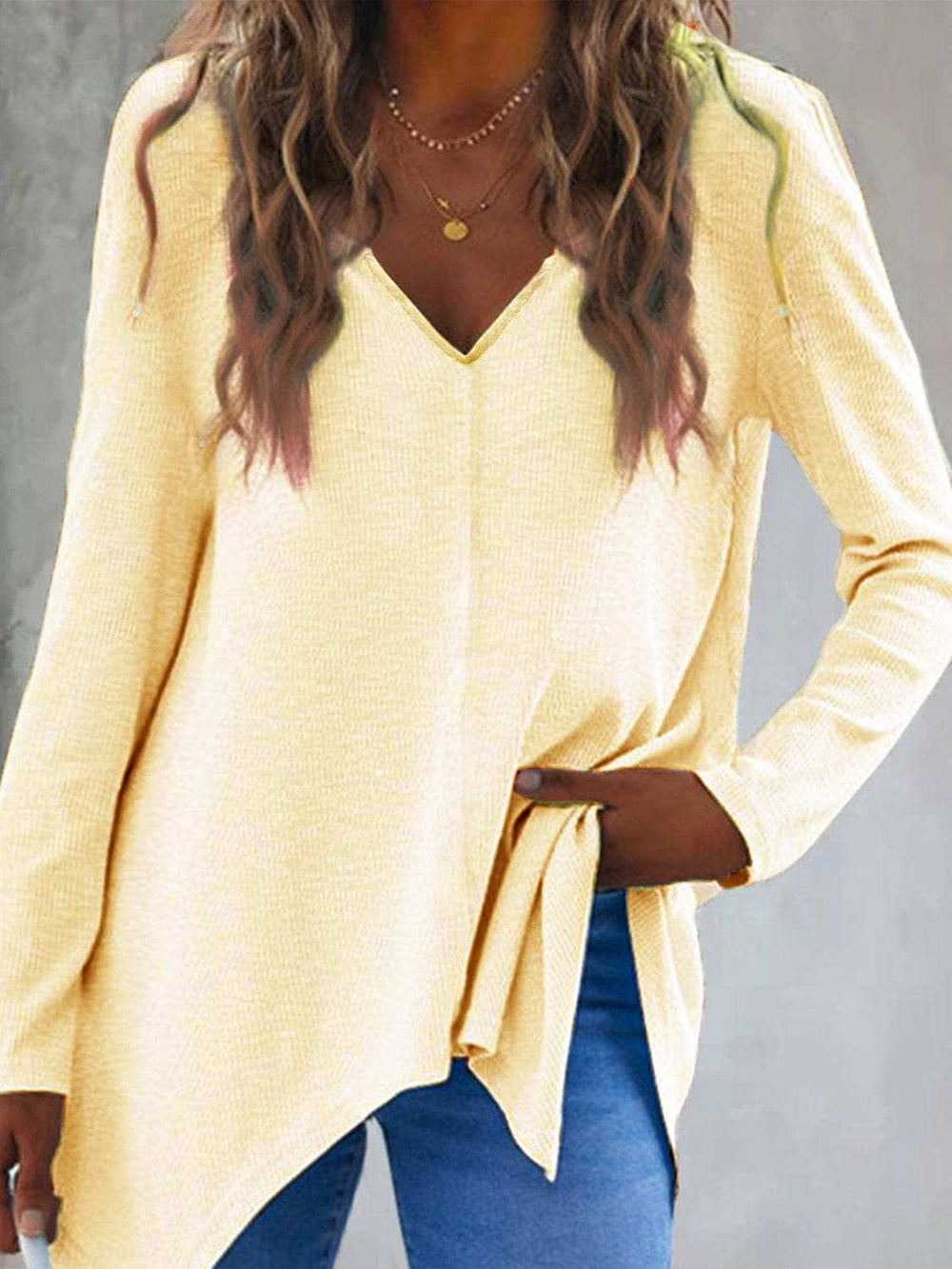 Full Size V-Neck Long Sleeve T-Shirt - Trendsi - Flyclothing LLC