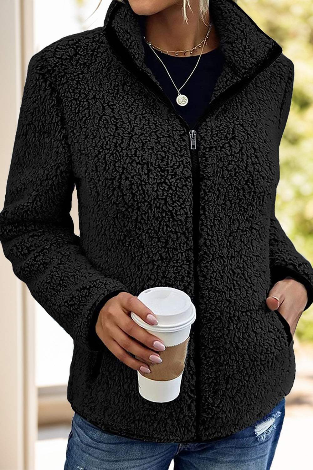 Pocketed Zip Up Turtleneck Jacket - Trendsi - Flyclothing LLC