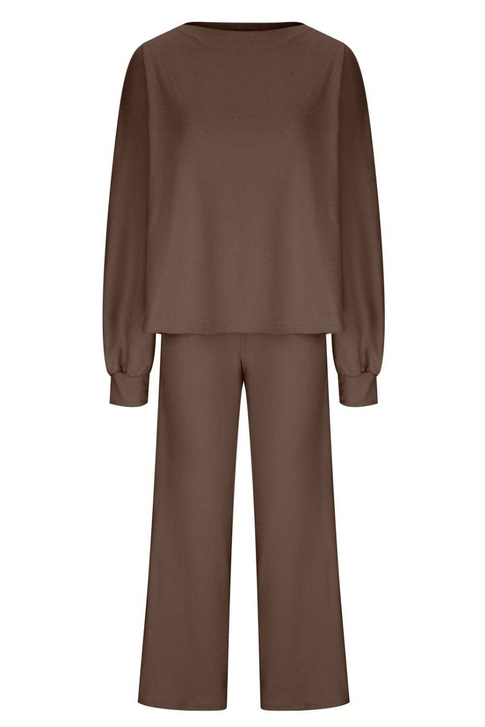 Round Neck Long Sleeve Top and Pants Set - Trendsi - Flyclothing LLC