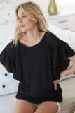 BiBi Thermal Knit with Ruffled Sleeve Top - Trendsi