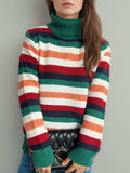 Contrast Stripes Turtleneck Long Sleeve Sweater - Trendsi - Flyclothing LLC