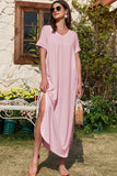 Slit Pocketed V-Neck Short Sleeve Dress - Trendsi