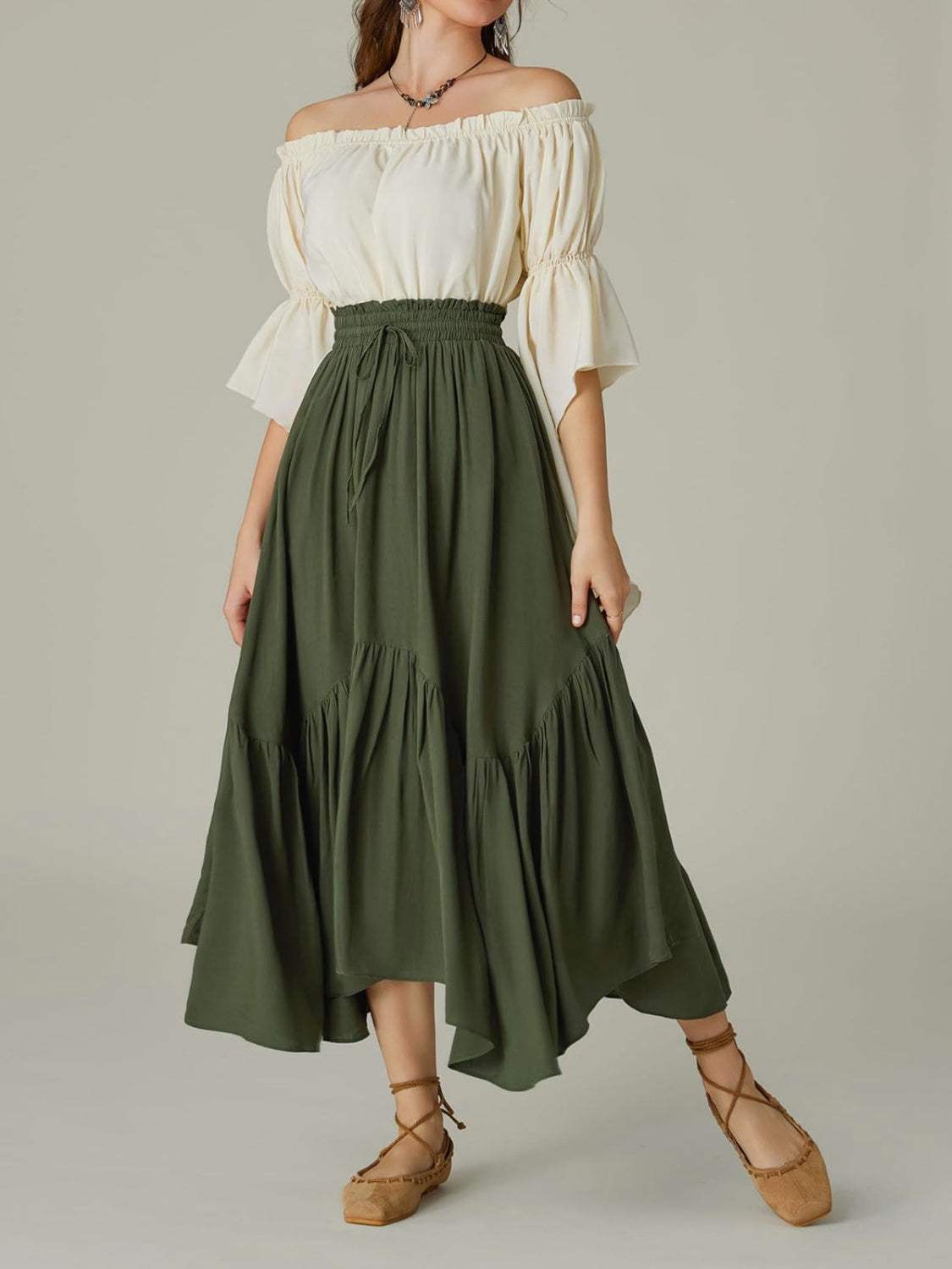 Smocked Waist Band Ruched Layered Skirt - Trendsi - Flyclothing LLC